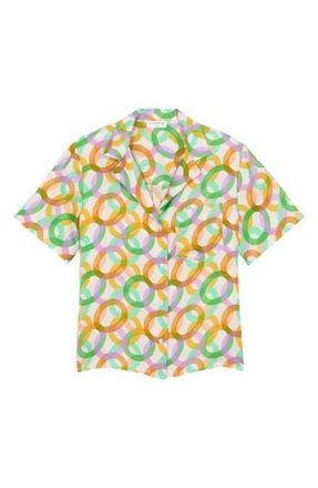 Sandro Caledonia Circle Print Short Sleeve Silk Button-Up Shirt in Vert at Nordstrom Rack, Size 2 (Fits Like 4-6 Us)