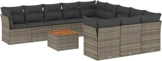 vidaXL Set De Sof&aacute;s De Jard&iacute;n 12 Pzas Con Cojines Rat&aacute;n Sint&eacute;tico Gris Vidaxl