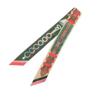 Herm&egrave;s Pre-owned Scarves, female, Green, Size: ONE SIZE Pre-owned Inventaire Poetique de Brides a Bloc Twilly Scarf