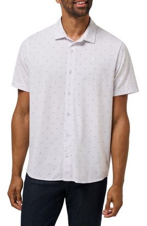 Travis Mathew Comfortknit Geo Short Sleeve Button-Up Shirt in White at Nordstrom, Size Xx-Large
