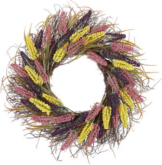 Beliani Corona Para Puerta Multicolor Hecha A Mano Decorativa Flor Artificial Redonda 50 Cm Mesa Decoraci&oacute;n De Pared Estilo R&uacute;stico Candelaria