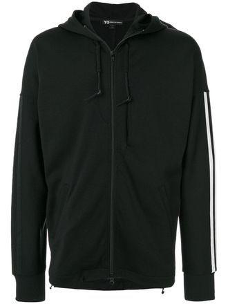 Yohji Yamamoto Felpa con cappuccio con righe laterali - Black/White