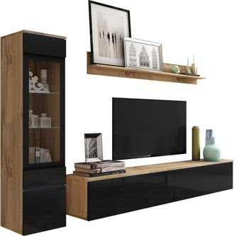 Mirjan24 Mobilier1 - Conjunto De Sal&oacute;n Sarasota 125, Roble Wotan + Negro Brillante
