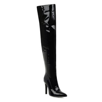 Generic Black,3.5 UK,Womens Patent Leather PU Thigh High Boots Pointy Toe Side Zippe Stiletto High Heel Over The Knee Boot Party Club Dress Shoes