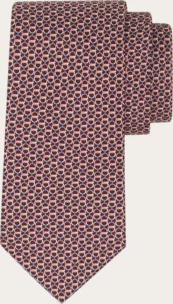 Ferragamo Men Gancini links print silk tie Red