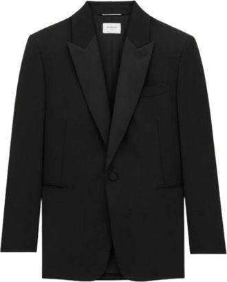 Saint Laurent Zwarte Leren Bikerjas - Heren - Blazers - Zwart - XL - Jassen