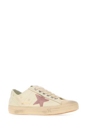 Golden Goose Womens Ivory Leather V-Star 2 Sneakers Beigeantiquepink