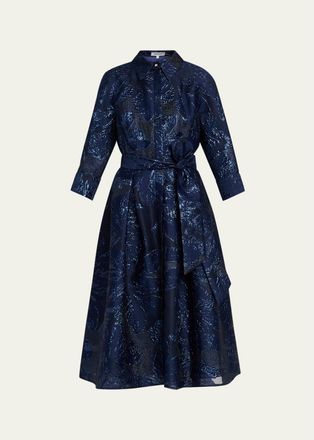Teri Jon Metallic Jacquard Shirtwaist Midi Dress