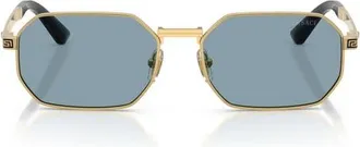 Versace 54mm Rectangular Sunglasses in Gold /Light Blue at Nordstrom