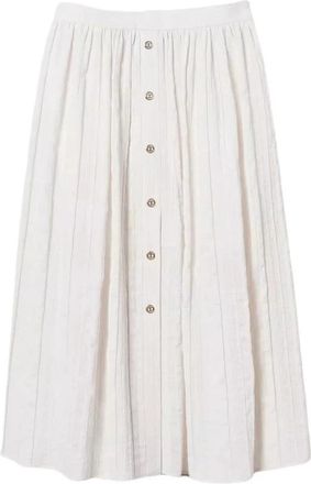 Twinset Gestreept Katoen-Linnen Midi Rok - Dames - Midirokken - Beige - L - Katoen - Rokken