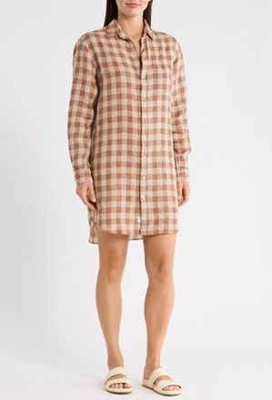 Frank & Eileen Mary Classic Long Sleeve Linen Shirtdress in Brown White Check at Nordstrom Rack, Size Xx-Small