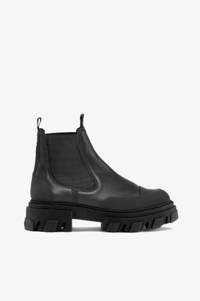 Ganni Black Cleated Low Chelsea Boots - Size 10 Calf Leather