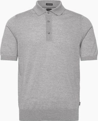 HUGO BOSS Mens H-Nolano Fine Merino Knitted Grey Polo Shirt - Size: 42