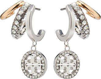 Tory Burch miller Metallic Hoop Earings With Double T Pendant And Layered Effect In Brass Blend Woman