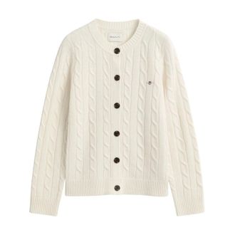 GANT Lamswol Kabelgebreid Vest - Dames - Truien - Wit - Maat: XS Wol