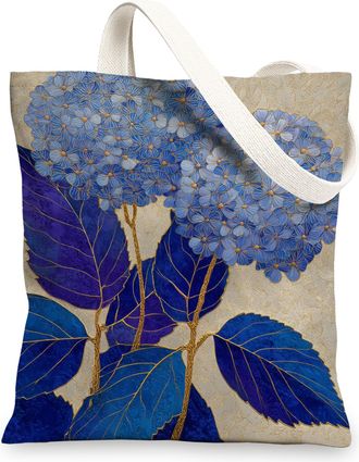 Generic Floral Canvas Tote Bag, Vintage Lightweight Shopping Bags, Reusable Blue Shoulder Bags, Blue, 13x15 Inch