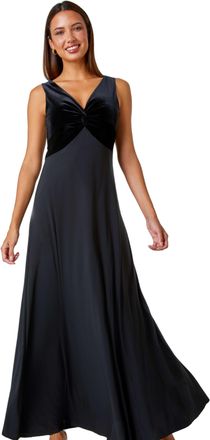 Roman Womens Velvet Twist Front Maxi Stretch Dress - Black - Size 18 UK