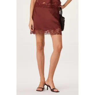 ASTR the Label Yulissa Lace Hem Miniskirt in Rust at Nordstrom, Size X-Small