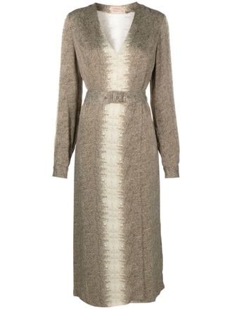 Twin-Set lizard-print belted midi dress - Neutrals