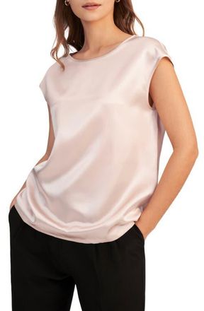 LilySilk Womens Basic Cap Sleeves Silk Tee in Pale Pink at Nordstrom, Size Medium