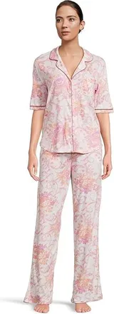 Karen Neuburger Romantic Fields Elbow Sleeve Pajama Set with Lace Womens Pajama Sets Regal Floral : LG (Womens 14-16), Cotton/Polyester