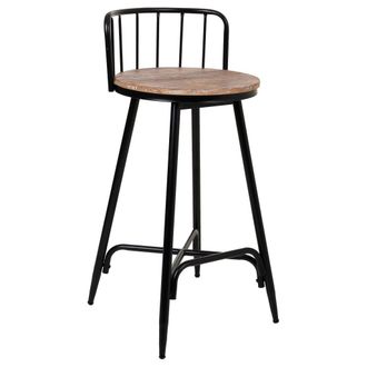 Wanderlust Deco Wanderlust Deco - Taburete Con Respaldo De Metal Y Madera Gris 41x41x88