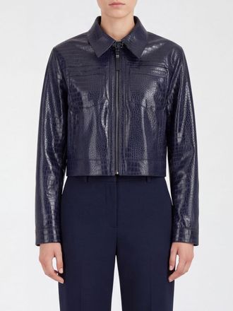 Pinko Short Faux Leather Jacket with Crocodile Effect and Zip Closure