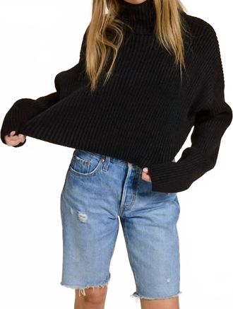 Mimosa Cropped Ribbed Turtleneck Sweater In Black