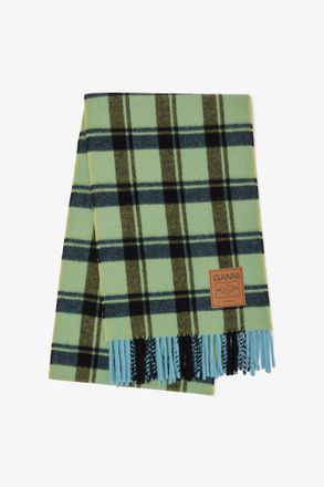 Ganni Yellow Check Wool Scarf