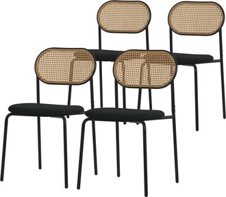 ML Design Juego de 4 sillas tapizadas negro asiento con respaldo curvado