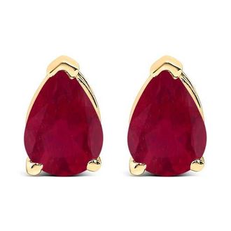 House of Brilliance 14K Gold 6x4MM Pear Shaped Gemstone Solitaire Stud Earrings in Red Ruby | Yellow at Nordstrom