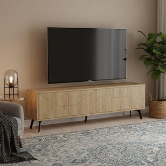 Dmora Mueble Tv Olgadikiev, Un Estante, Apertura Abatible, 4 Puertas, 180x30x50h Cm Roble Marr&oacute;n