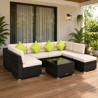 STILVORA Sofa 7-Seater with tempered glass table Brown