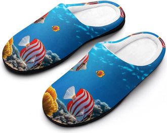 Generic Striped Butterflyfish Womens Cotton Slipper Comfortable Cozy Plush Slippers Anti-Skid Indoor House Closed Toe Shoes