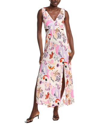 Maje Cutout Waist Silk Maxi Dress
