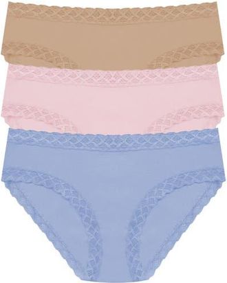 Natori Bliss Cotton Girl Brief 3-Pack in Buff/pink Velvet/blue Dream at Nordstrom, Size Large