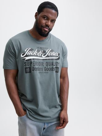Jack & Jones Plus Size T-Shirt JJELOGO TEE SS ONECK 2 COL AW25 NOOS PLS, Herren, Gr. 5XL, stormy weather, Jersey, Obermaterial: 100% Baumwolle, JACK & JONES PLUSSIZE, bedruc