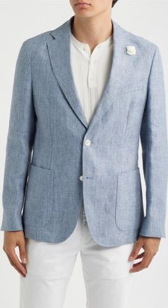 BOSS Hanry Slim Fit Blue M&eacute;lange Slub Linen Sport Coat in Open Blue at Nordstrom, Size 38 Regular
