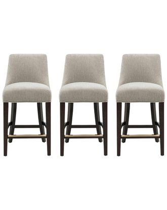 Manhattan Comfort Set Of 3 Beever Chenille Counter Stools With Rubberwood Legs
