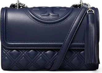 Tory Burch Small Fleming Convertible Leather Shoulder Bag in Royal Navy at Nordstrom