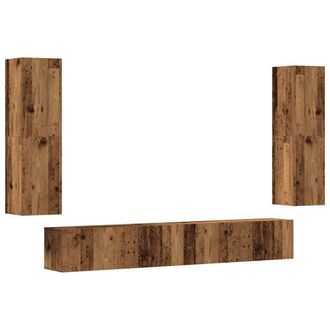 Berkfield Home Wall Mounted TV cabinets 4 pcs Old Wood Engineered Wood in Brown