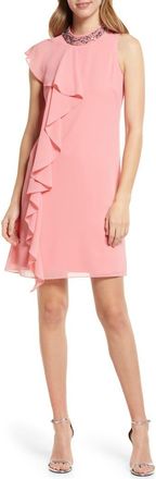 Vince Camuto Beaded Ruffle Sleeveless Dress in Guava at Nordstrom Rack, Size 10