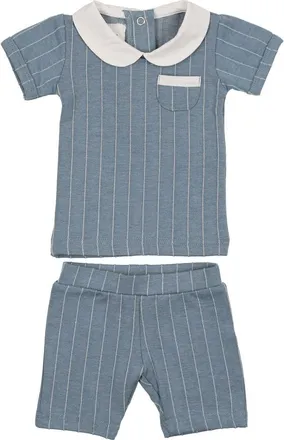 Maniere Raised Stripe Short Sleeve Top & Shorts Set in Blue at Nordstrom, Size 3T