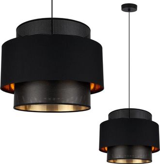 OEM L&aacute;mpara Colgante Asti Trio Negro Y Dorado 35cm Tela De Malla