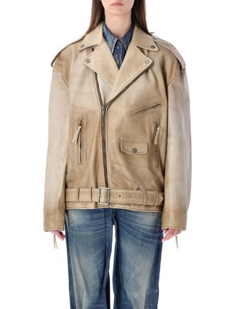 Golden Goose Biker Brushed Leather Oversized Jacket