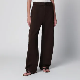 Christophe Lemaire Pantaloni con cintura marroni in cotone