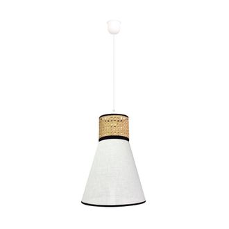 Wonderlamp L&aacute;mpara de techo con pantalla blanca de lino y rafia en forma de cono