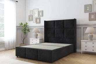 Sloomy Beaumont Naples Divan Base 2 Drawers-54 Wing Headboard & Footboard in Black | Size: Super King