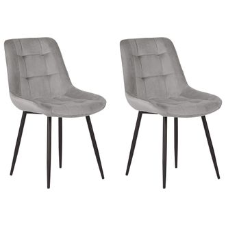 Beliani Beliani - Conjunto De 2 Sillas De Comedor En Terciopelo Gris Con Patas De Hierro Con Recubrimiento De Polvo Negras Estilo Moderno Melrose