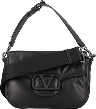 Valentino Garavani Zwarte leren schoudertas met VLogo-flap - Heren - Handtassen - Zwart - ONE Size - Leer - Tassen